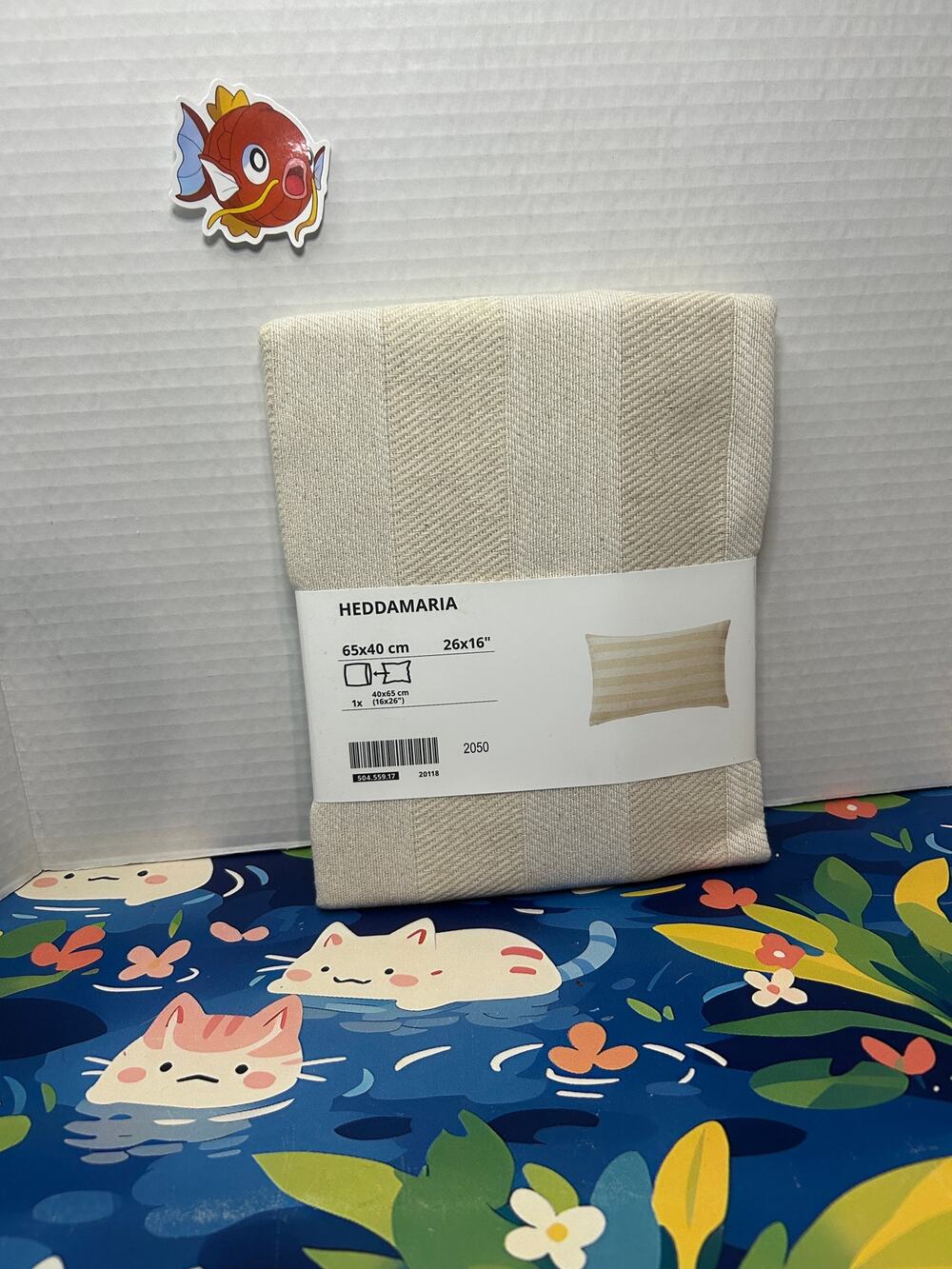 Ikea HEDDAMARIA Cushion Cover 16x26" Cotton/ True Hemp Beige Striped
